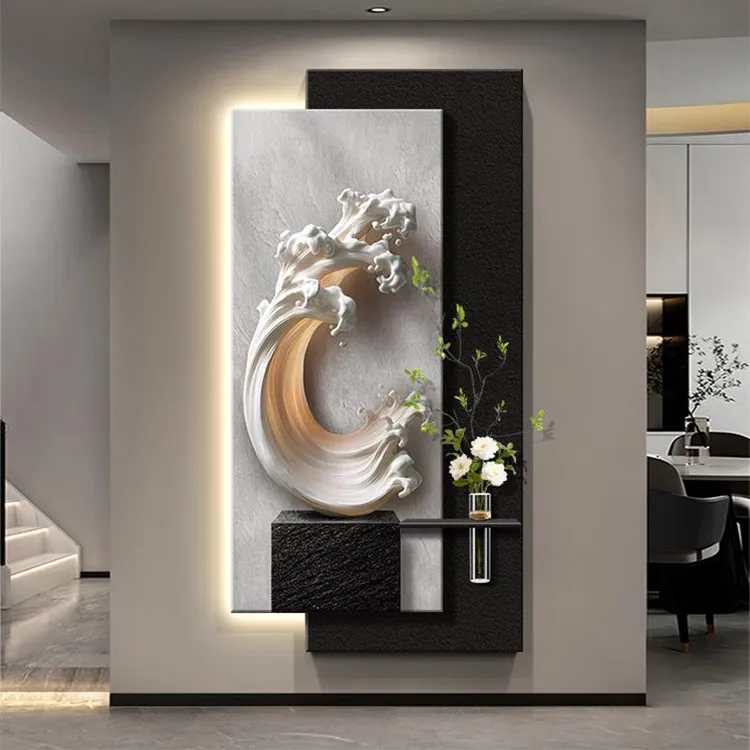 现代高级感正对门入户玄关装饰画风生水起寓意好挂画走廊尽头壁画