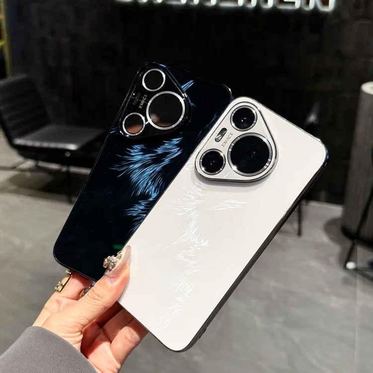 高颜值时尚ins风全包镭射镜头膜羽毛创意适用华为pura70手机壳pro