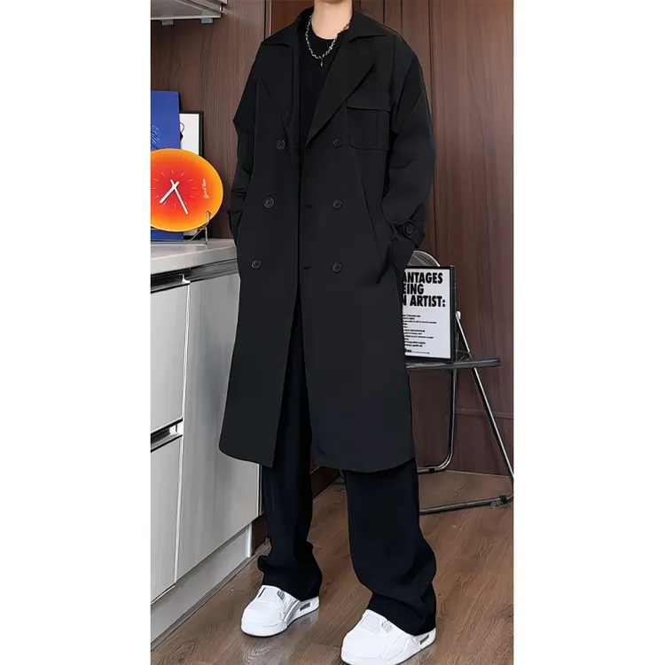 克苏鲁文职大衣黑色痞帅气双排扣风衣外套男款春秋中长款韩版夹克