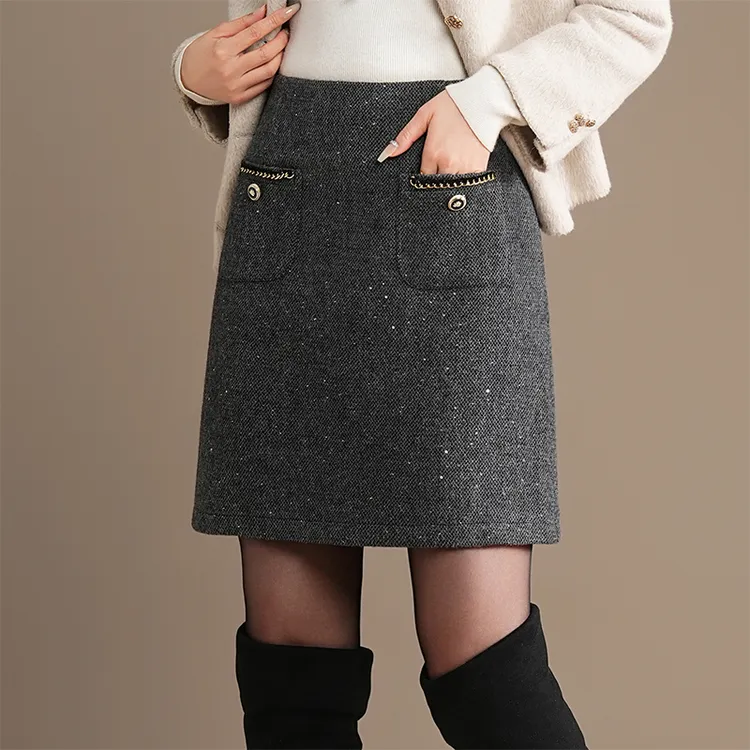 日常穿搭小个子半身裙2025冬季毛呢优雅风时尚减龄显瘦修身包臀裙