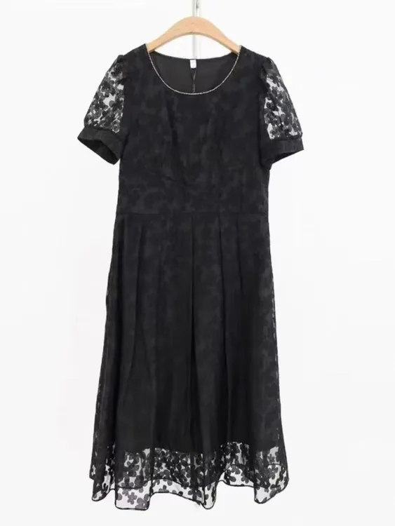 【W3259连衣裙】萱萱专属2025新款黑色蕾丝时尚显瘦中长款连衣裙