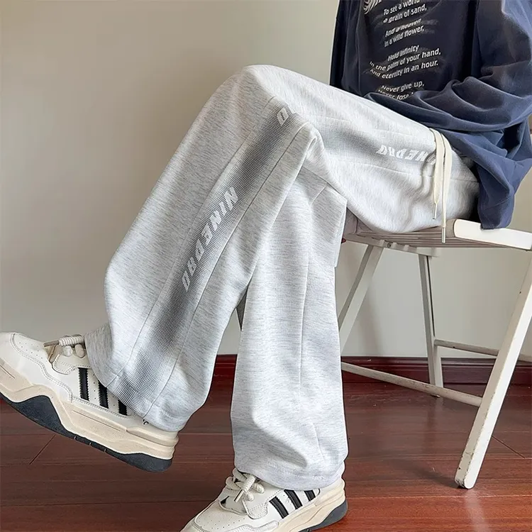 美式灰色卫裤男生秋冬季新款阔腿休闲裤子宽松直筒运动长裤加绒