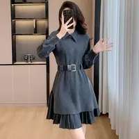 645#【浅浅专属】秋冬新款套装高级感针织马甲背心衬衫连衣裙两件套