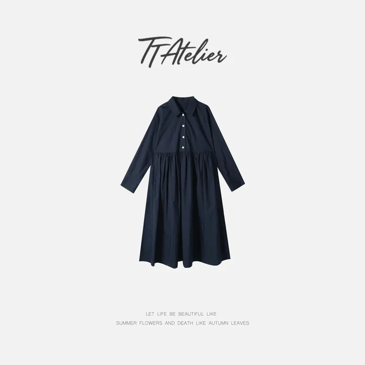 TT设计师【玉青瓷】日系复古感自然纹理感纯棉衬衫连衣裙TT190904
