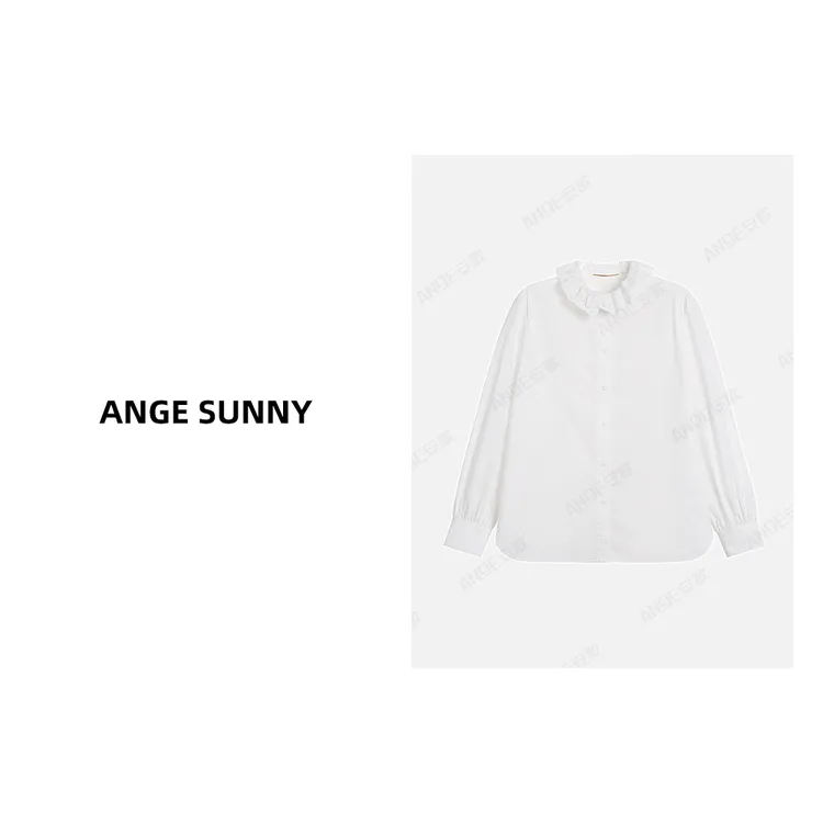 曲阳 ANGE SUNNY【蕾丝领白色衬衫】人丝蕾丝花边领40织府绸棉上衣
