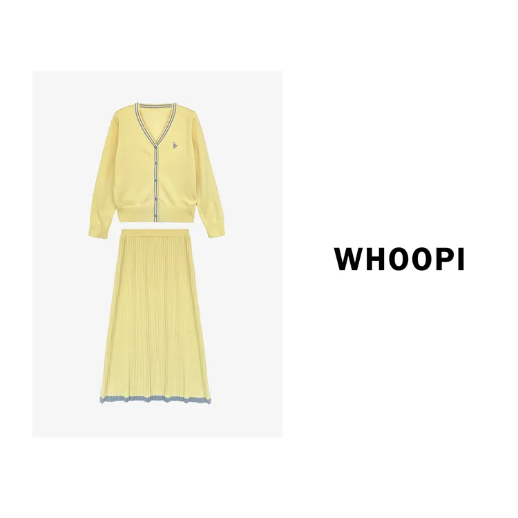【Whoopi】【miu系学院】设计感千金洋气撞色刺绣开衫+百褶裙套装