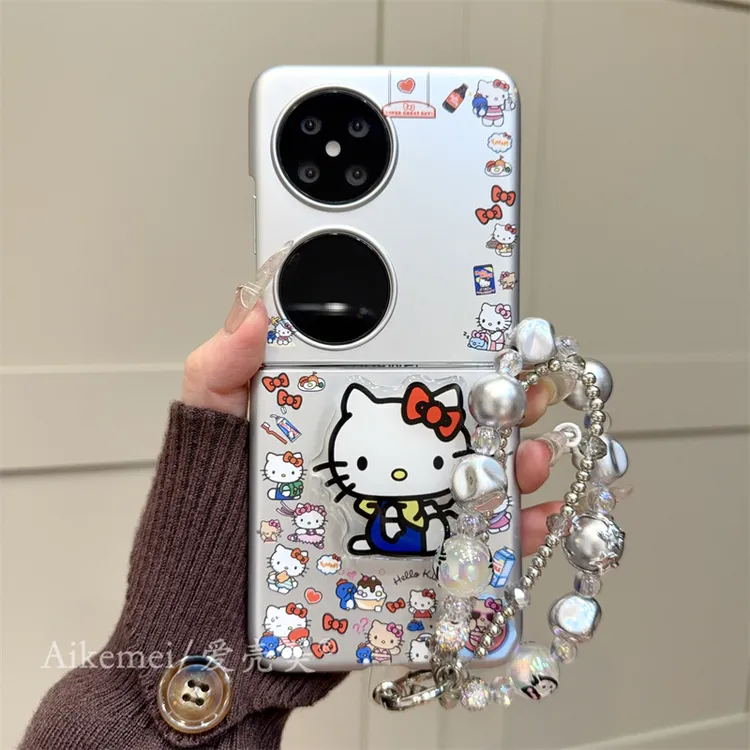 适用华为P50pocket折叠屏手机壳小米MixFlip可爱围边卡通kitty猫