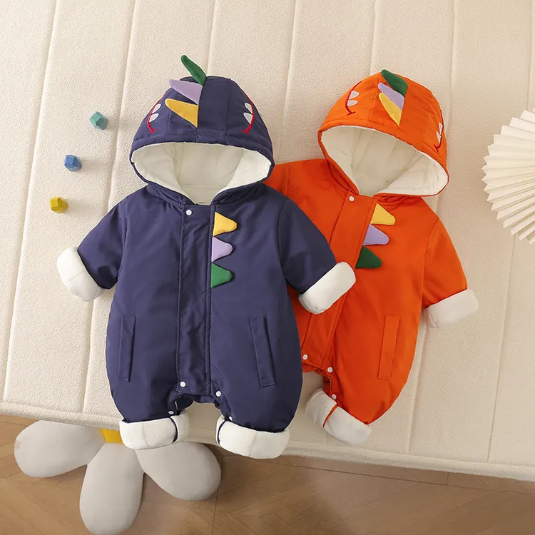 冬季卡通爬服哈衣冬季可爱鳄鱼加厚宝宝棉哈衣宝宝连体衣外出