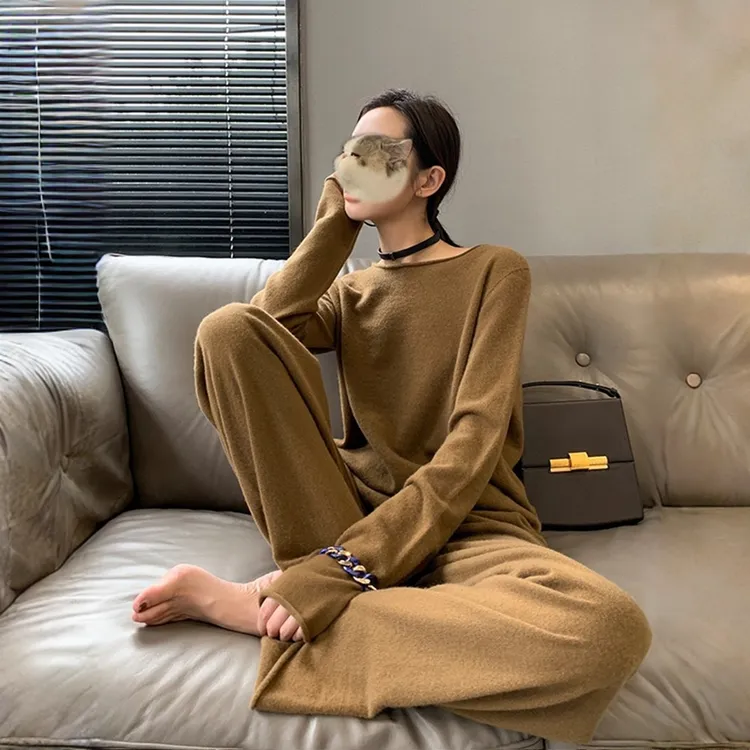 2025秋季新款休闲套装女慵懒居家套装时尚简约显瘦上衣长裤两件套