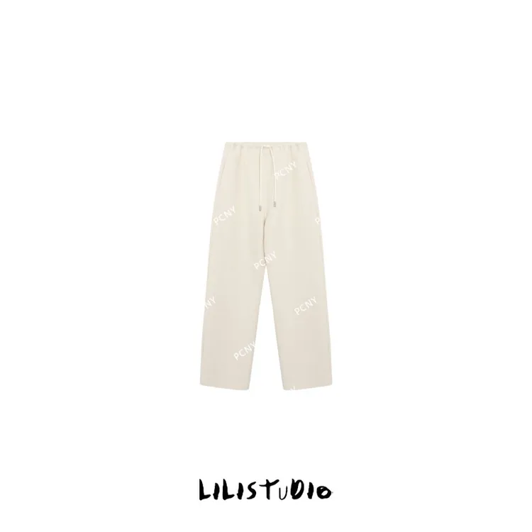 PCNY不理理“米白肌理”秋冬白色毛呢垂感软糯抽绳宽松直筒休闲裤