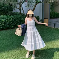 【宠粉回馈】马西西大码女装白色蕾丝拼接吊带连衣裙胖mm显瘦裙子