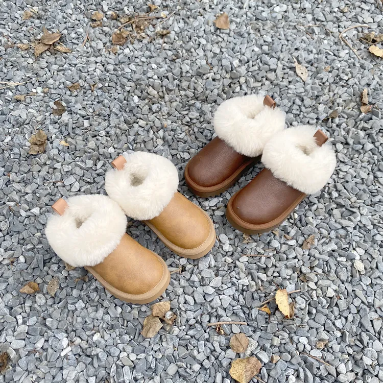 儿童雪地靴防泼女童2025冬季新款防滑男童一脚蹬加绒加厚棉鞋