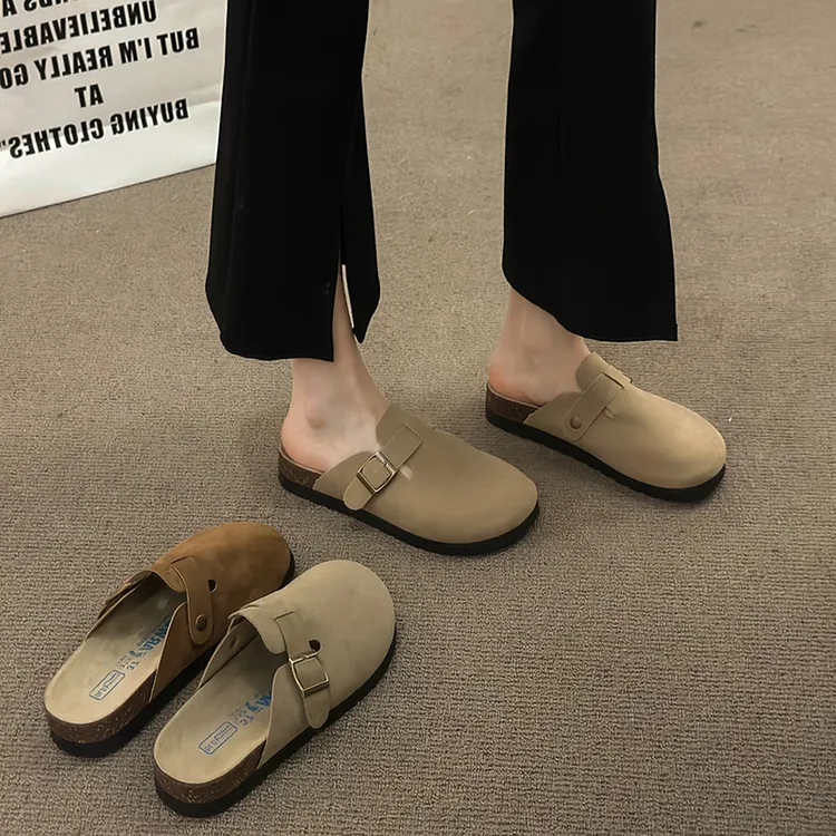 【4厘米】包头半拖鞋女外穿2024新款平底博肯鞋懒人一脚蹬鞋P6021