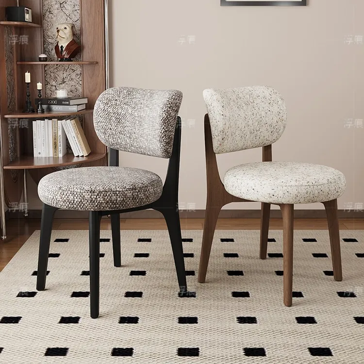 实木餐椅家用北欧餐厅胡桃色棉麻布艺靠背椅酒店超纤皮餐桌椅凳子