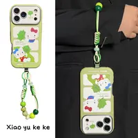 趣味绿底三宫格柚子叶kt猫适用iPhone17pro手机壳苹果16pro手链15