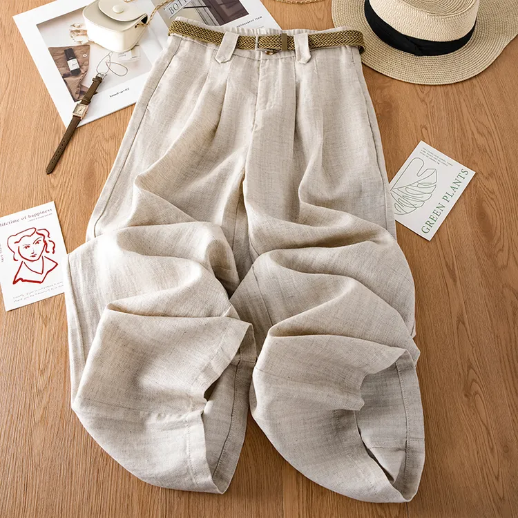 高级感麻色亚麻阔腿裤女夏季薄款2025新款天丝棉麻凉凉裤直筒裤