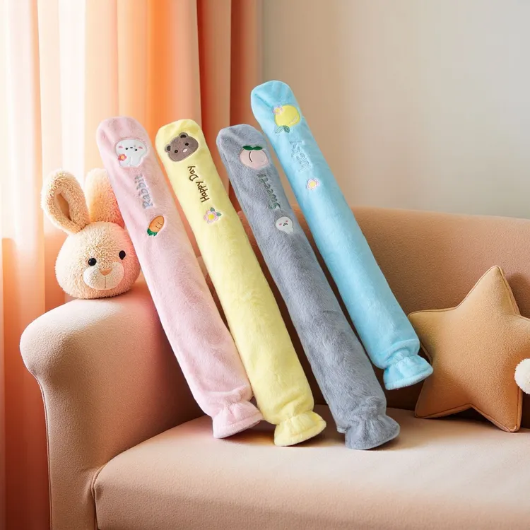 长条注水加厚防爆热水袋灌水毛绒暖水袋暖手暖肩颈暖腰暖被窝