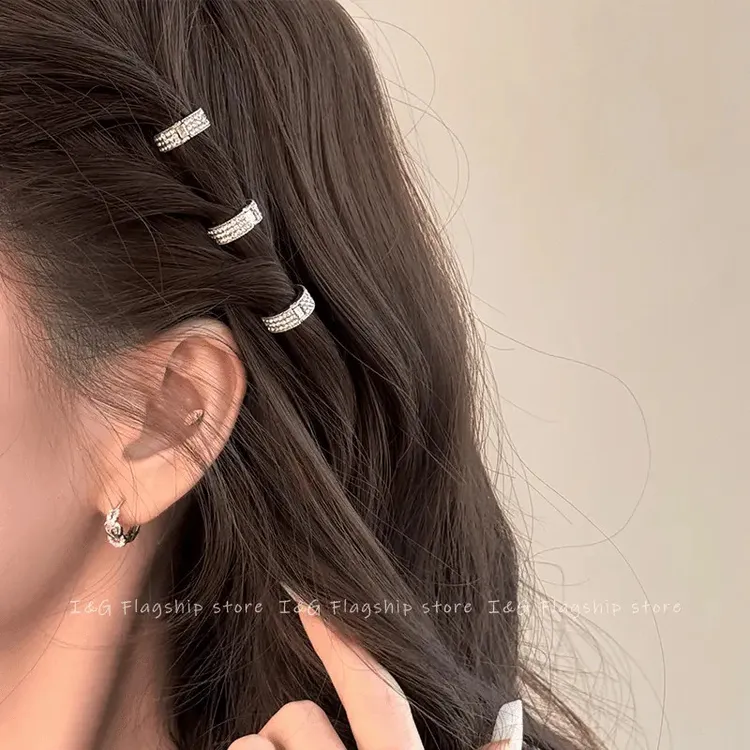 明星同款高颅顶圆形金属发扣刘海发夹女前额侧边夹水钻发卡头饰商品图