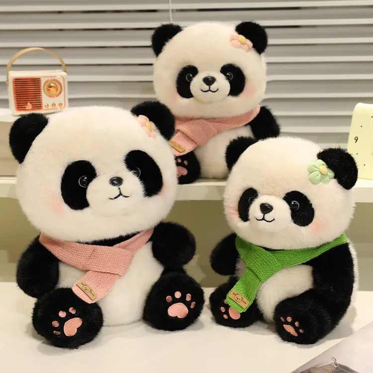 可爱围巾熊猫花花毛绒玩具公仔仿真国宝大熊猫玩偶抱枕女生日礼物
