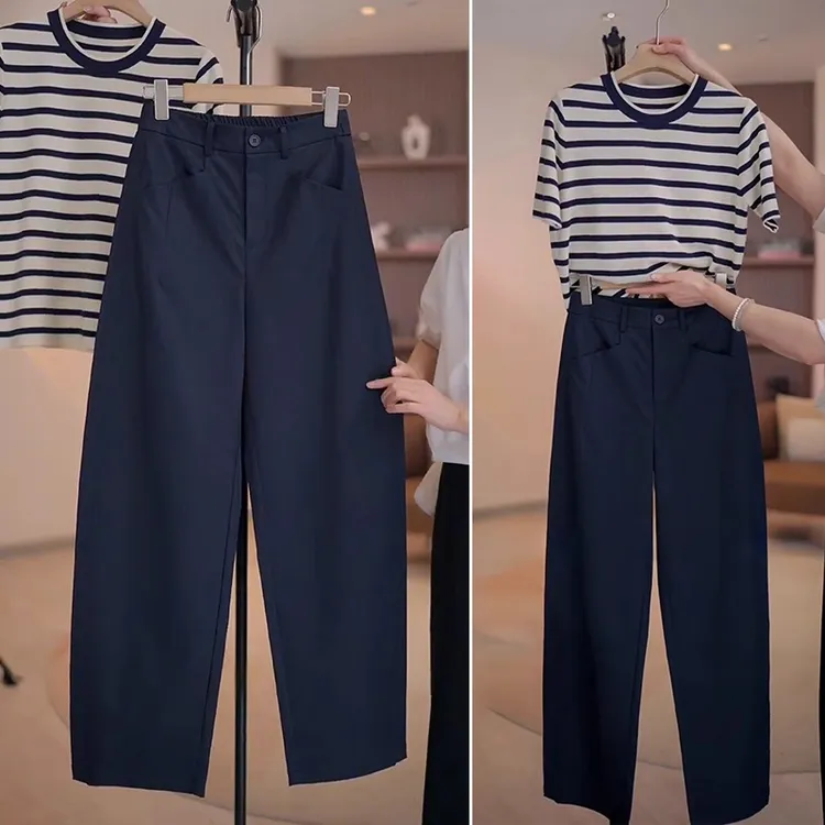 西装阔腿裤女夏季薄2025新款宽松休闲高腰垂感显瘦弯刀透气直筒裤