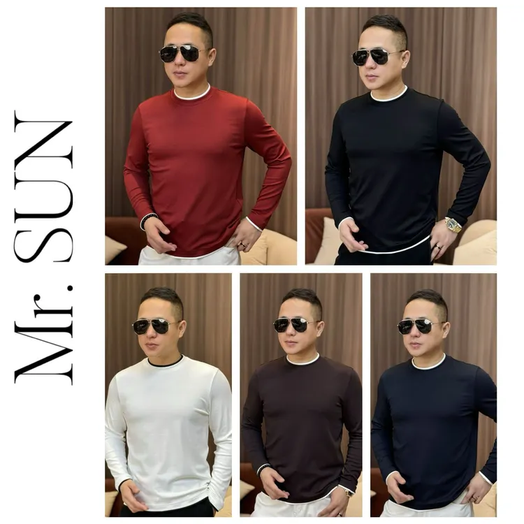 孙先生男装｜品牌定制海岛棉秋季男款叠穿假两件长袖 T恤112