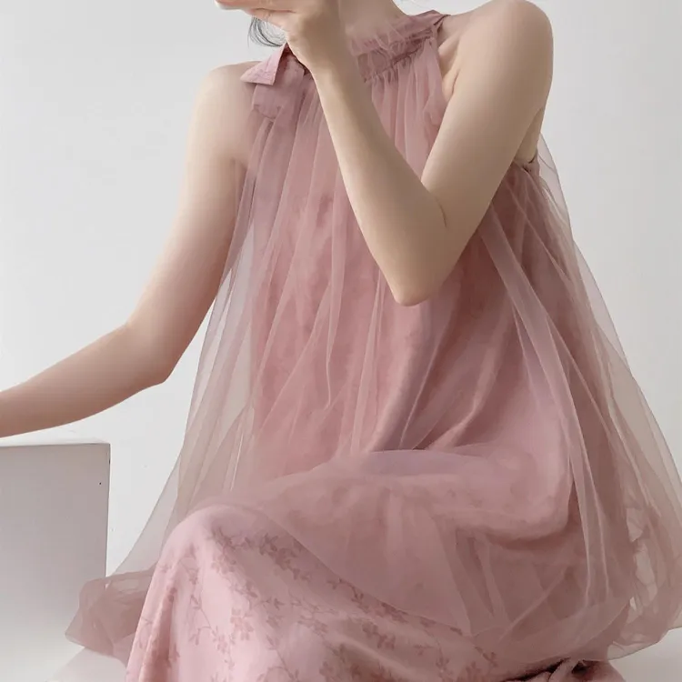 hi么么(江南烟雨)设计师款新中式挂脖连衣裙气质仙女裙度假长裙