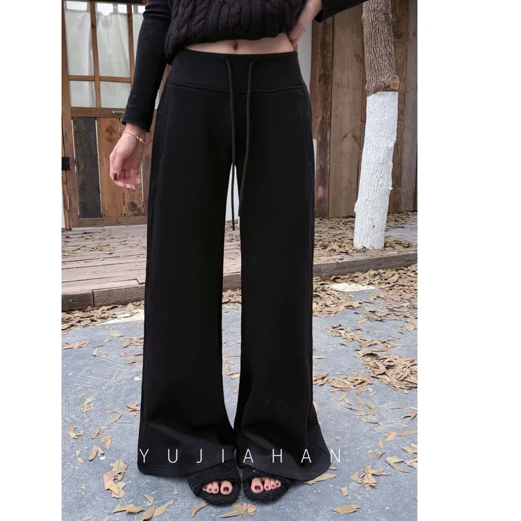 YUJIAHAN「绒逸阔腿裤」加绒卫衣裤2025秋冬直筒抽绳阔腿休闲直筒裤