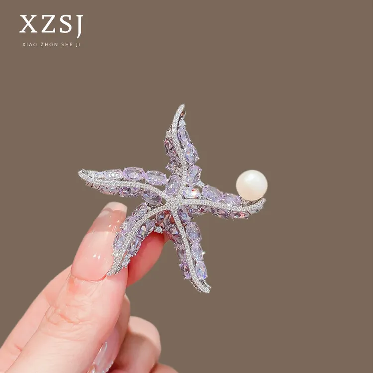 铜锆石胸针 新款轻奢立体海星别针女高档女海洋生物胸花衣服配饰