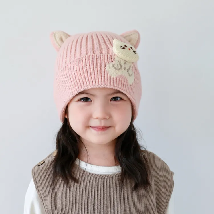 儿童帽子秋冬季可爱小猫女童保暖毛线帽男孩卡通套头宝宝加厚防风