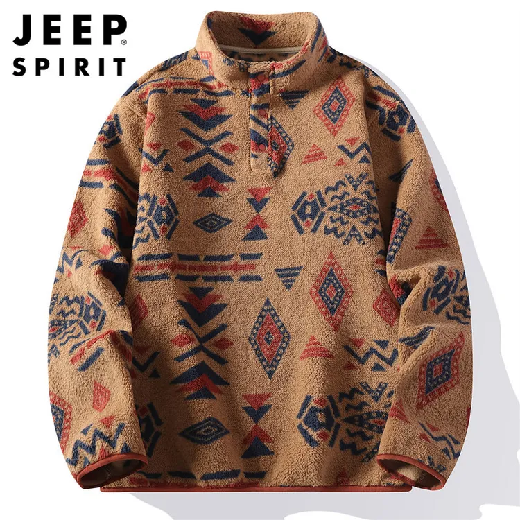 JEEPSPIRIT半高领摇粒绒卫衣男士冬季长袖T恤复古加绒加厚打底衫