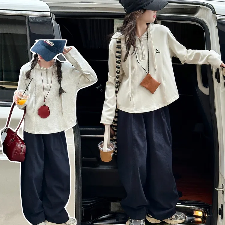 女童卫衣套装春秋装2025新款儿童洋气连帽上衣女孩大童秋装休闲裤