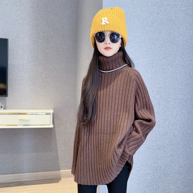 女童高领毛衣秋冬2025新款儿童冬装洋气加厚女大童纯色打底衫冬季