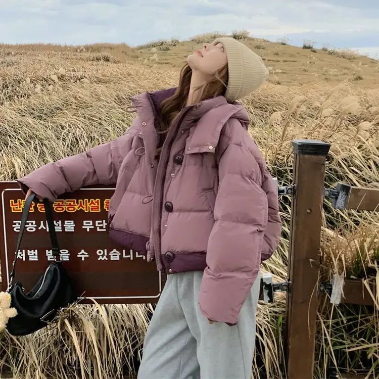 白鸭绒羽绒服女2025冬季新款小个子韩系穿搭氛围感短款连帽面包服