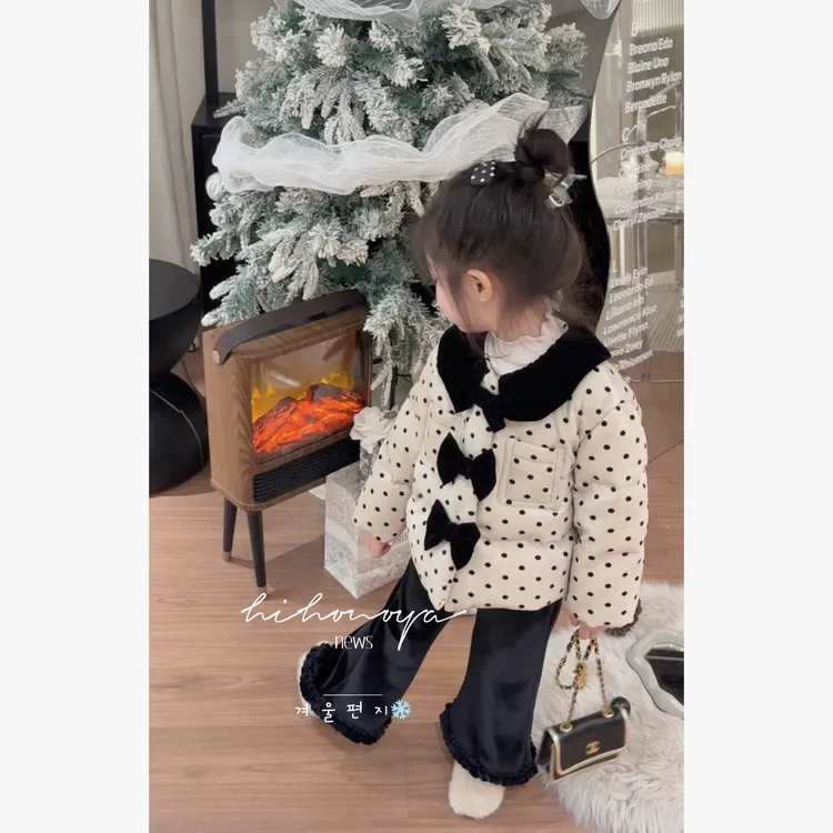Q【波点玛奇朵】二Hihoniya~2025冬亲子波点蝴蝶甜美雪尼尔羽绒服