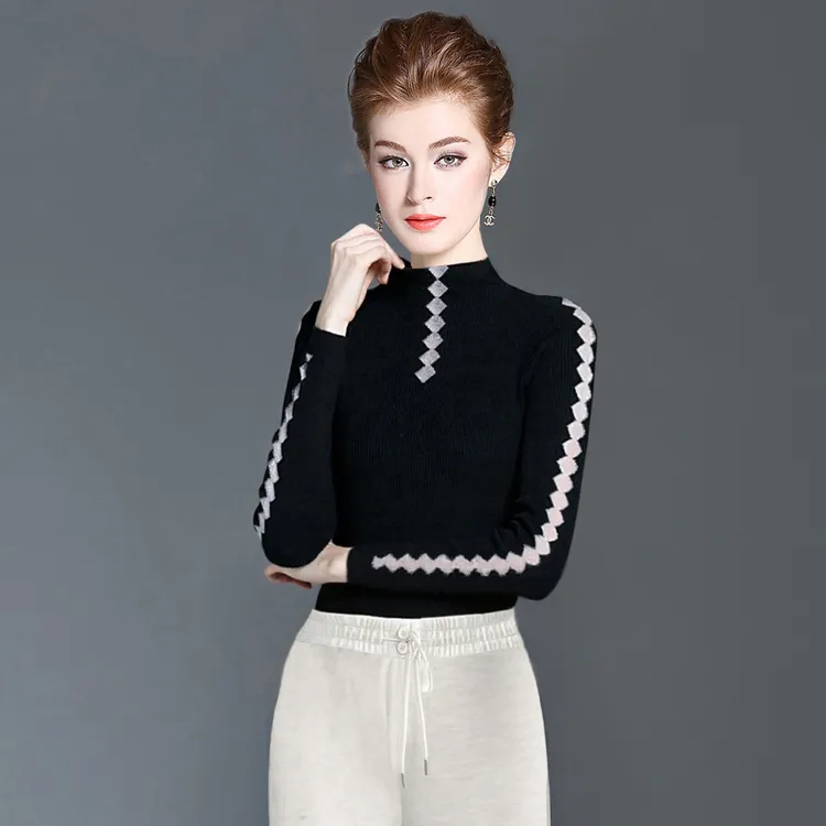 半高领针织衫修身显瘦上衣女秋冬内搭外穿长袖保暧毛衣黑色打底衫