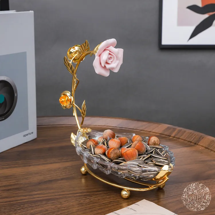 【新疆包邮】北欧风创意水晶玻璃树叶摆盘果盘托盘家居装饰雅致金箔
