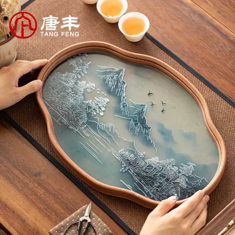 唐丰玻璃小茶盘家用新中式茶点盘茶奉干泡茶台泡茶专用壶承收纳盘