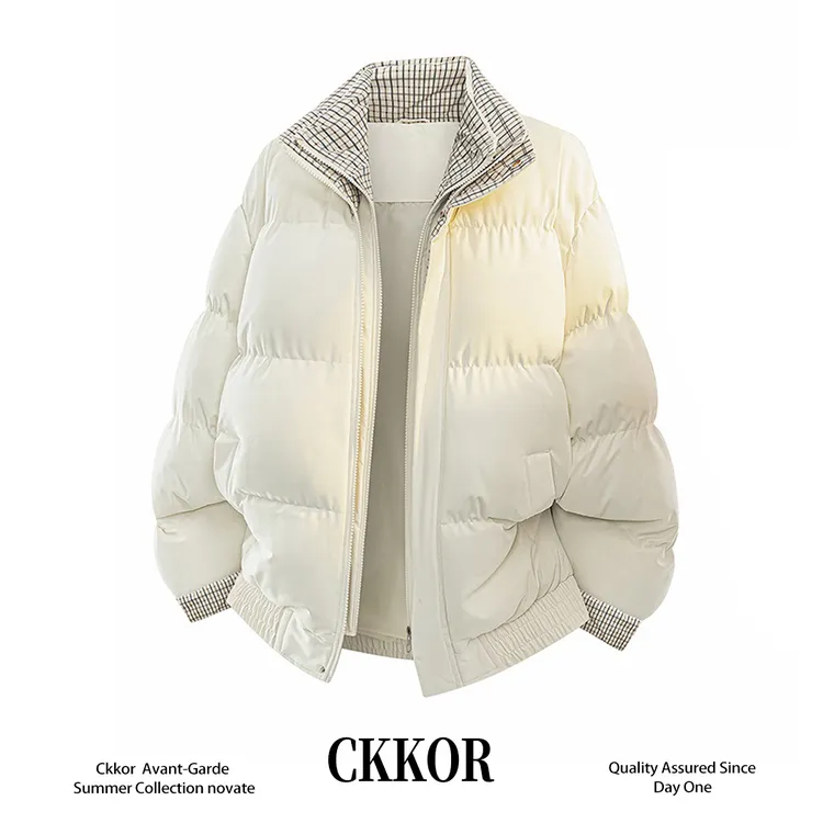 CKKOR韩版学院风设计感假两件立领棉服秋冬休闲潮牌保暖外套男女