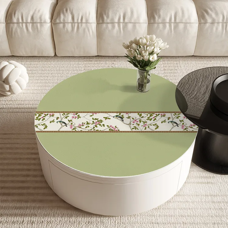 小茶几桌垫法式轻奢高级感圆形桌布免洗防水防油防烫圆桌皮革盖垫