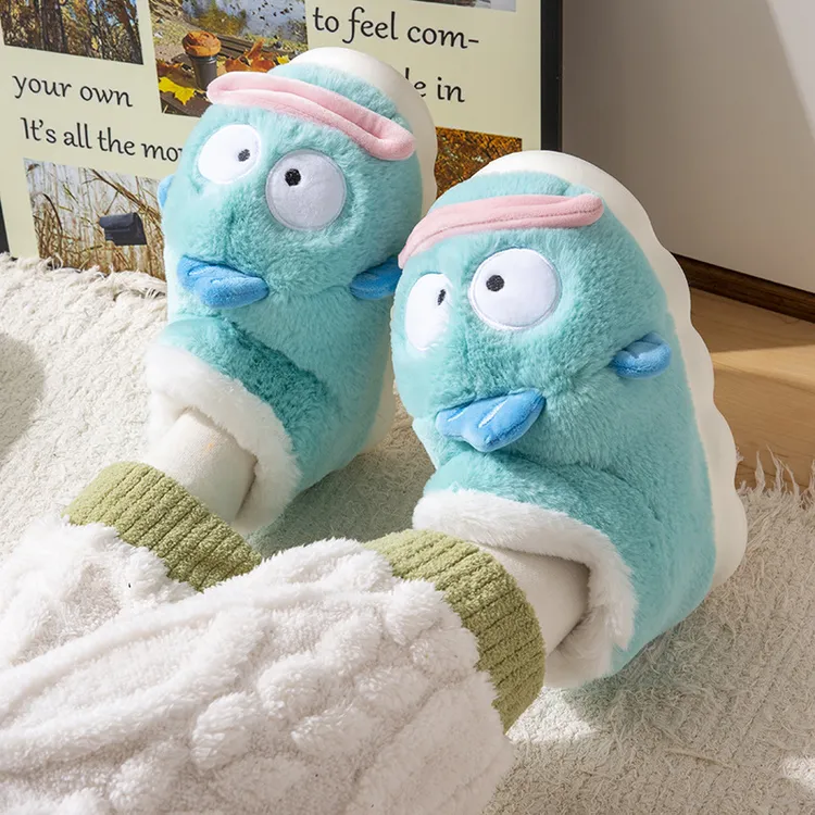 冬天可爱棉拖鞋女士冬季居家卡通小丑鱼加绒保暖高帮可爱棉拖鞋