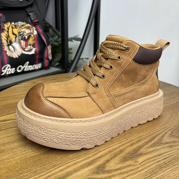 头层牛皮户外马丁靴男士厚底真皮户外工装靴时尚百搭潮流厚底男鞋