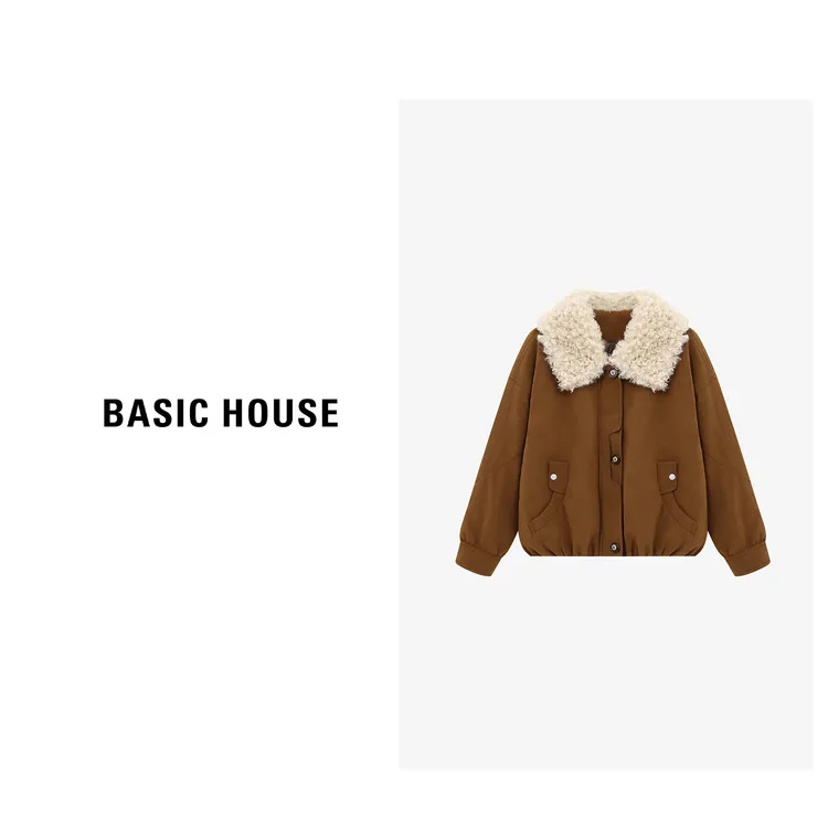Basic House/百家好冬季新款时尚毛毛羽绒服（短款）-B0625B5QTU2