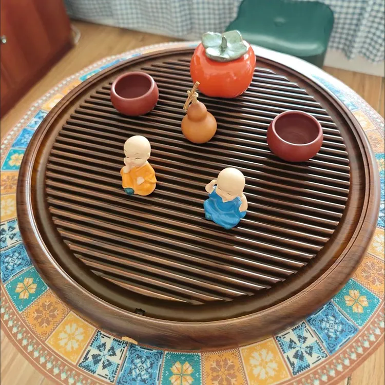 圆形实木茶盘家用客厅简约中式小型泡台茶台功夫茶具新款排水干泡