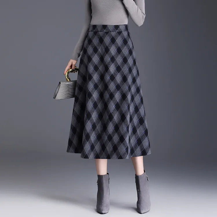 格子半身裙女秋季2025新款高腰显瘦中长款a字伞裙大摆裙休闲女裙