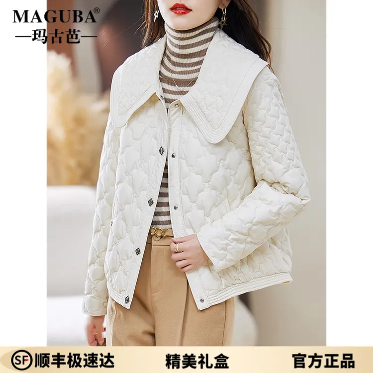 玛古芭轻薄羽绒服女冬季款小个子短款时尚高端洋气菱格白鸭绒外套