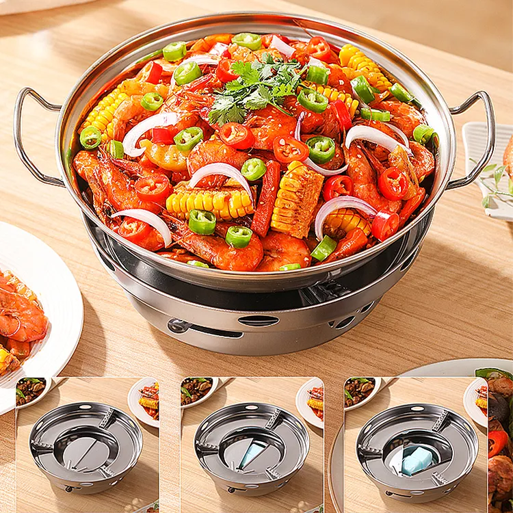 家用小火锅干锅饭店专用防风酒精炉商用特厚不锈钢大号锅仔锅底座