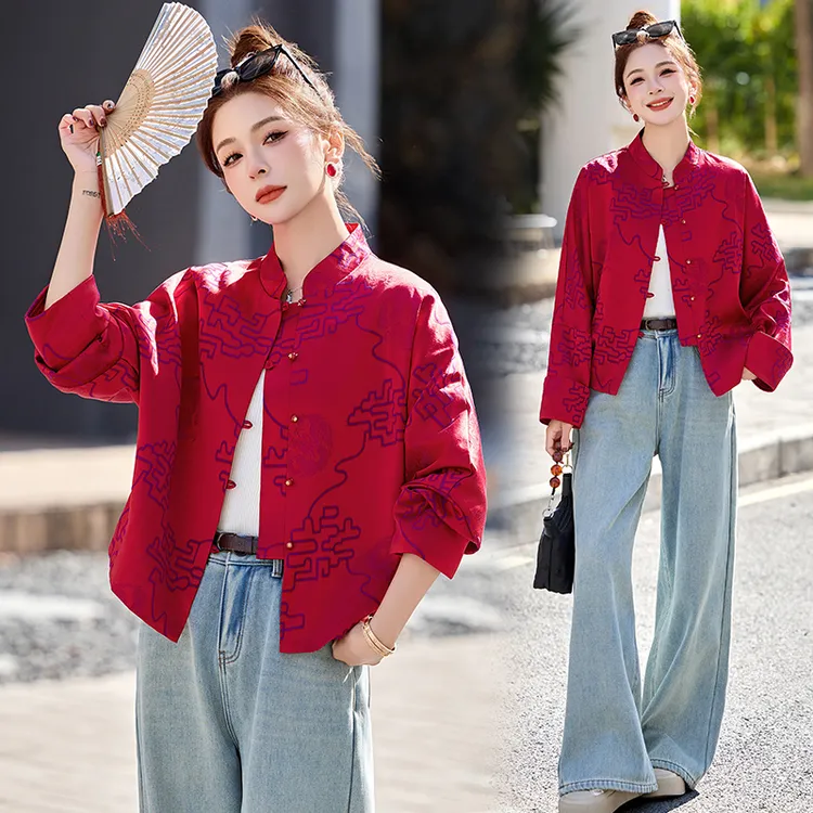 新中式国风提花外套女短款2025春秋新款洋气减龄超好看小个子上衣