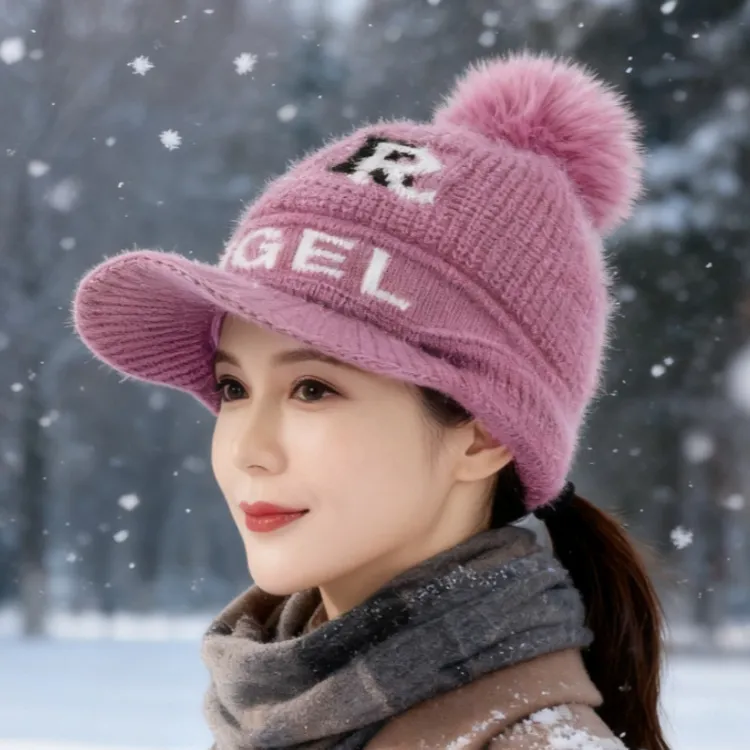 冬季新款针织帽子女加厚保暖护耳毛线帽韩版百搭鸭舌帽大檐显脸小