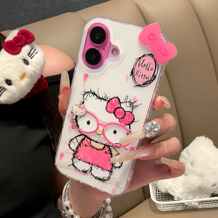 雅天立可爱潦草KT猫适用苹果16手机壳iPhone华为P70vivoppo小米15
