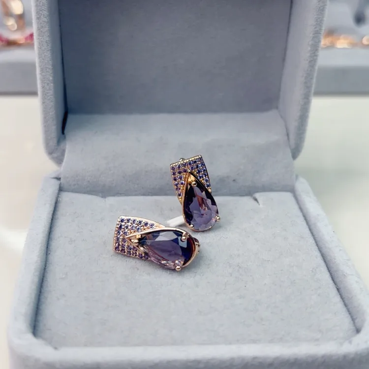 铜合金锆石耳饰 镀俄罗斯585紫金耳环